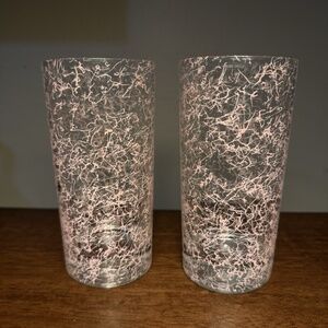 Mid Century Highball Glasses Tumblers Pink Spaghetti Splatter Design Vintage